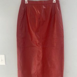 Sexy West Bay Vintage High Waist Red Leather Pencil Skirt 10-12